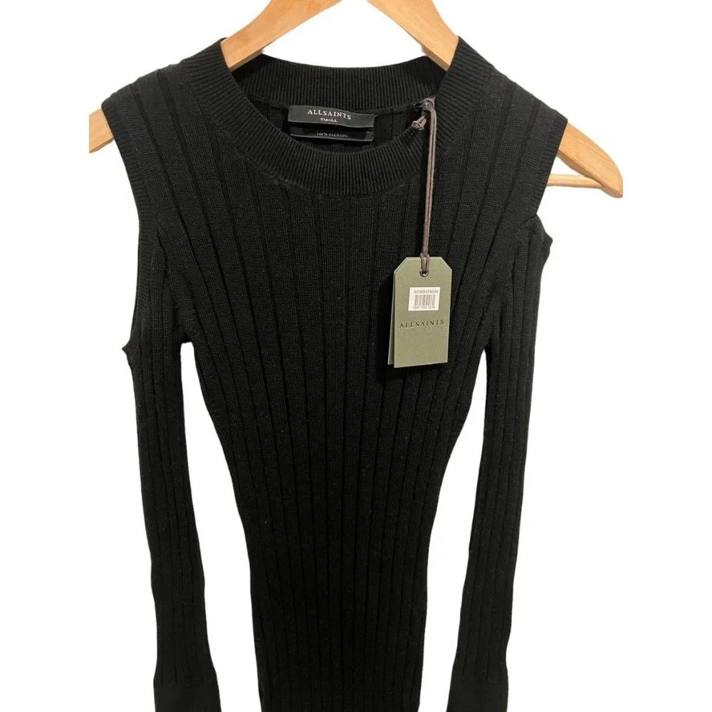 AllSaints Daina Cold Shoulder Merino Wool Sweater Dress - Picture 8 of 10